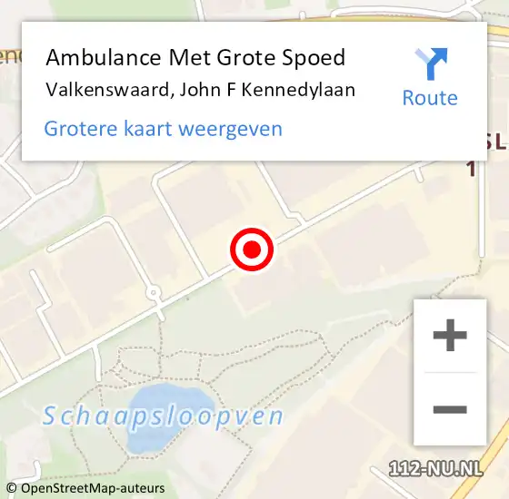 Locatie op kaart van de 112 melding: Ambulance Met Grote Spoed Naar Valkenswaard, John F Kennedylaan op 19 februari 2019 03:20