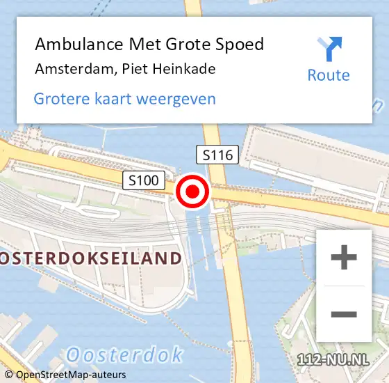 Locatie op kaart van de 112 melding: Ambulance Met Grote Spoed Naar Amsterdam, Piet Heinkade op 19 februari 2019 07:24