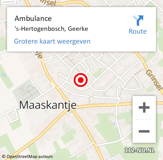Locatie op kaart van de 112 melding: Ambulance 's-Hertogenbosch, Geerke op 19 februari 2019 09:03