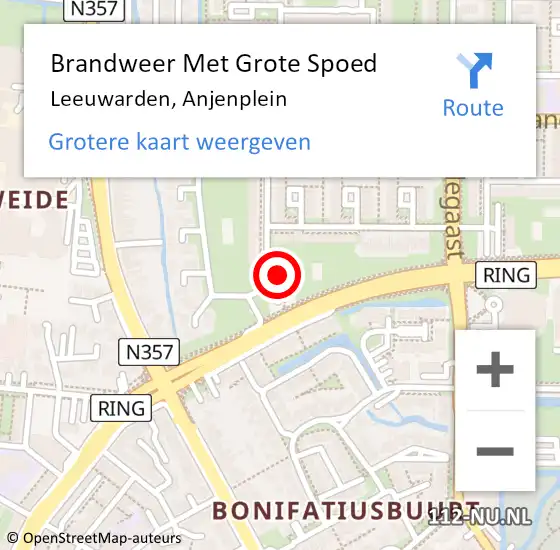 Locatie op kaart van de 112 melding: Brandweer Met Grote Spoed Naar Leeuwarden, Anjenplein op 19 februari 2019 13:49