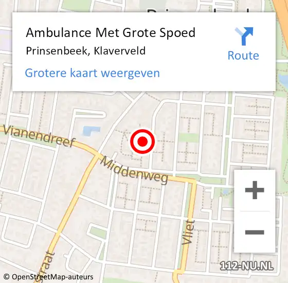 Locatie op kaart van de 112 melding: Ambulance Met Grote Spoed Naar Prinsenbeek, Klaverveld op 19 februari 2019 15:11