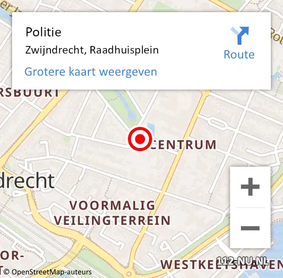 Locatie op kaart van de 112 melding: Politie Zwijndrecht, Raadhuisplein op 19 februari 2019 16:04
