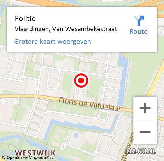 Locatie op kaart van de 112 melding: Politie Vlaardingen, Van Wesembekestraat op 19 februari 2019 21:09