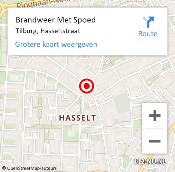 Locatie op kaart van de 112 melding: Brandweer Met Spoed Naar Tilburg, Hasseltstraat op 19 februari 2019 21:48