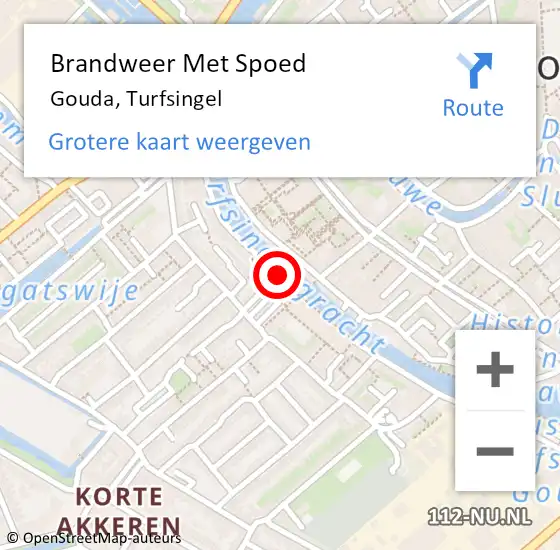 Locatie op kaart van de 112 melding: Brandweer Met Spoed Naar Gouda, Turfsingel op 19 februari 2019 21:58