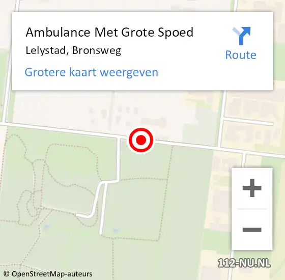 Locatie op kaart van de 112 melding: Ambulance Met Grote Spoed Naar Lelystad, Bronsweg op 19 februari 2019 23:06