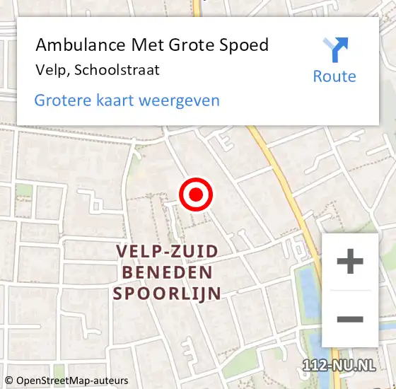 Locatie op kaart van de 112 melding: Ambulance Met Grote Spoed Naar Velp, Schoolstraat op 20 februari 2019 03:14
