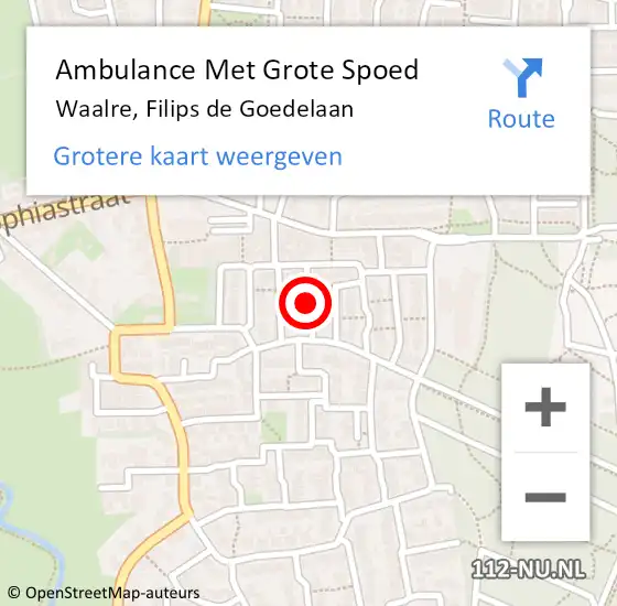 Locatie op kaart van de 112 melding: Ambulance Met Grote Spoed Naar Waalre, Filips de Goedelaan op 20 februari 2019 05:47