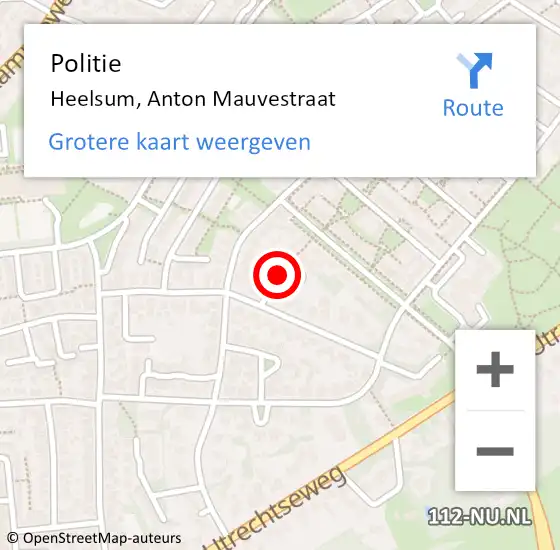 Locatie op kaart van de 112 melding: Politie Heelsum, Anton Mauvestraat op 20 februari 2019 08:26