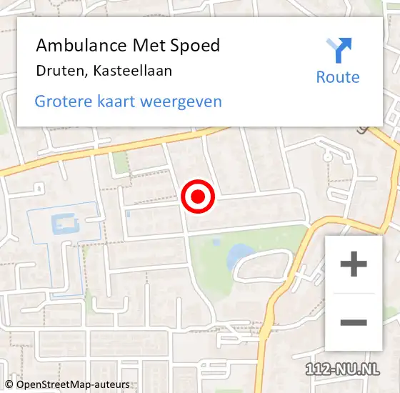 Locatie op kaart van de 112 melding: Ambulance Met Spoed Naar Druten, Kasteellaan op 20 februari 2019 10:44