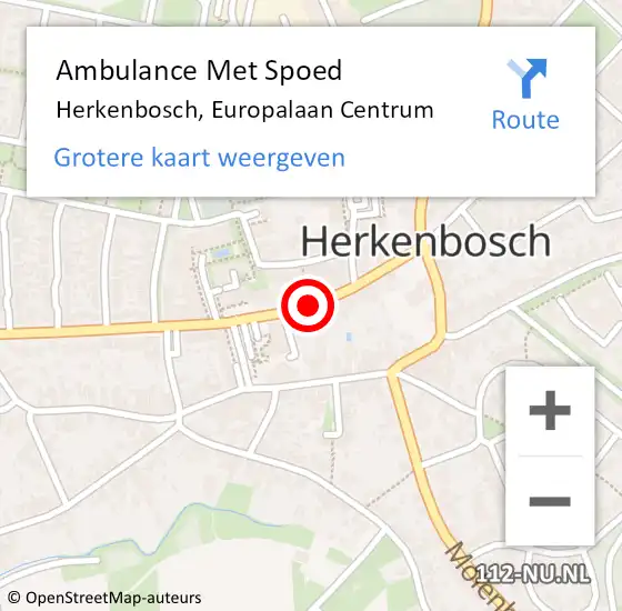 Locatie op kaart van de 112 melding: Ambulance Met Spoed Naar Herkenbosch, Europalaan Centrum op 20 februari 2019 12:18