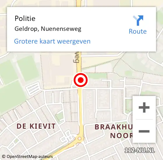 Locatie op kaart van de 112 melding: Politie Geldrop, Nuenenseweg op 20 februari 2019 13:29