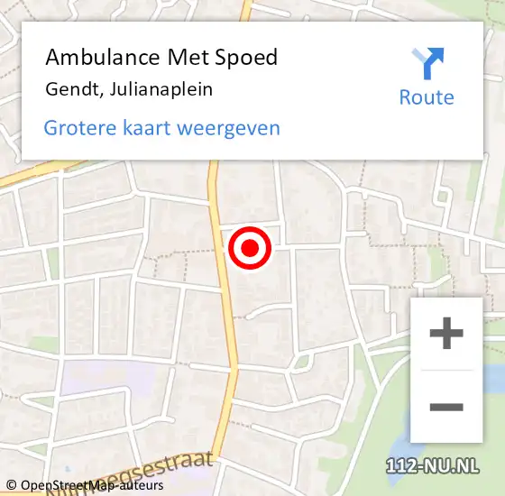 Locatie op kaart van de 112 melding: Ambulance Met Spoed Naar Gendt, Julianaplein op 20 februari 2019 13:52