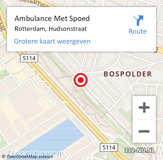 Locatie op kaart van de 112 melding: Ambulance Met Spoed Naar Rotterdam, Hudsonstraat op 20 februari 2019 13:54