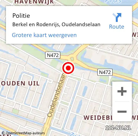 Locatie op kaart van de 112 melding: Politie Berkel en Rodenrijs, Oudelandselaan op 20 februari 2019 14:01