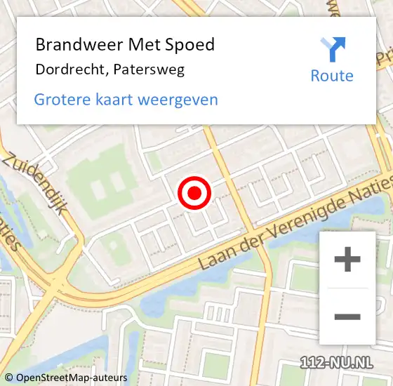 Locatie op kaart van de 112 melding: Brandweer Met Spoed Naar Dordrecht, Patersweg op 20 februari 2019 14:43
