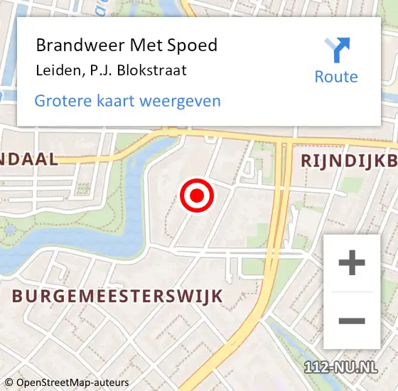 Locatie op kaart van de 112 melding: Brandweer Met Spoed Naar Leiden, P.J. Blokstraat op 20 februari 2019 14:49