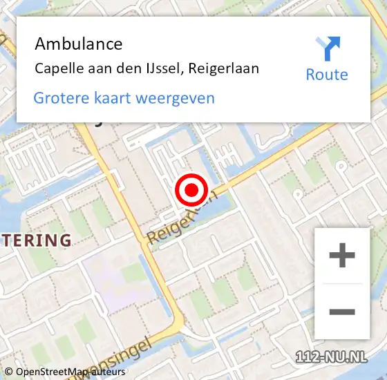 Locatie op kaart van de 112 melding: Ambulance Capelle aan den IJssel, Reigerlaan op 20 februari 2019 14:57