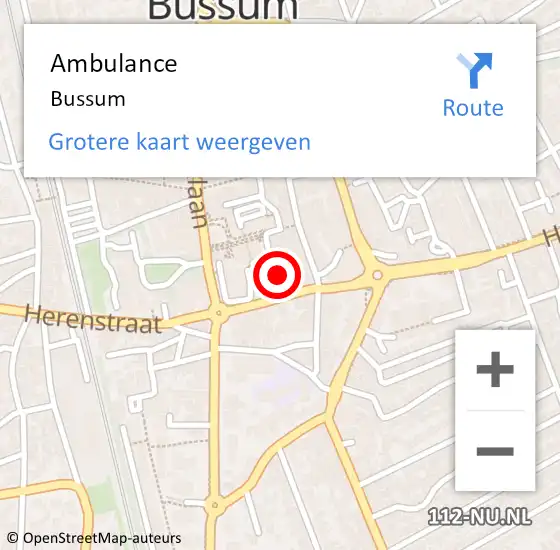 Locatie op kaart van de 112 melding: Ambulance Bussum op 20 februari 2019 15:03
