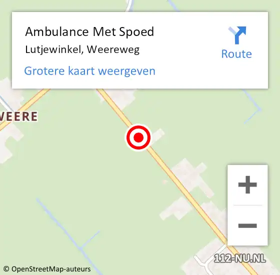 Locatie op kaart van de 112 melding: Ambulance Met Spoed Naar Lutjewinkel, Weereweg op 20 februari 2019 19:55