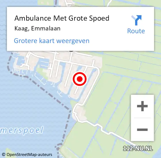 Locatie op kaart van de 112 melding: Ambulance Met Grote Spoed Naar Kaag, Emmalaan op 20 februari 2019 23:31