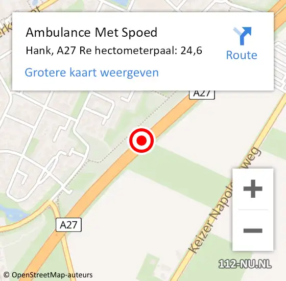 Locatie op kaart van de 112 melding: Ambulance Met Spoed Naar Hank, A27 Re hectometerpaal: 24,6 op 21 februari 2019 06:56