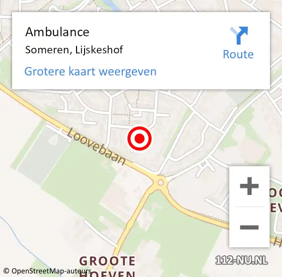 Locatie op kaart van de 112 melding: Ambulance Someren, Lijskeshof op 21 februari 2019 07:19