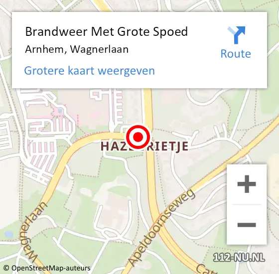 Locatie op kaart van de 112 melding: Brandweer Met Grote Spoed Naar Arnhem, Wagnerlaan op 21 februari 2019 07:22