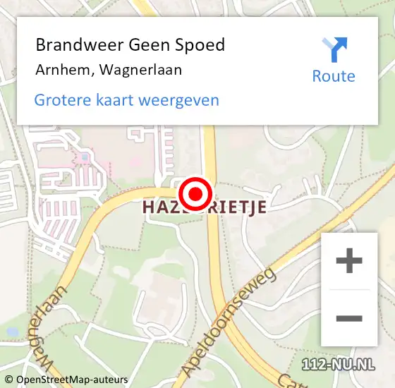 Locatie op kaart van de 112 melding: Brandweer Geen Spoed Naar Arnhem, Wagnerlaan op 21 februari 2019 07:24