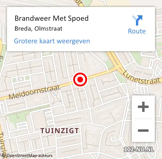 Locatie op kaart van de 112 melding: Brandweer Met Spoed Naar Breda, Olmstraat op 21 februari 2019 07:27