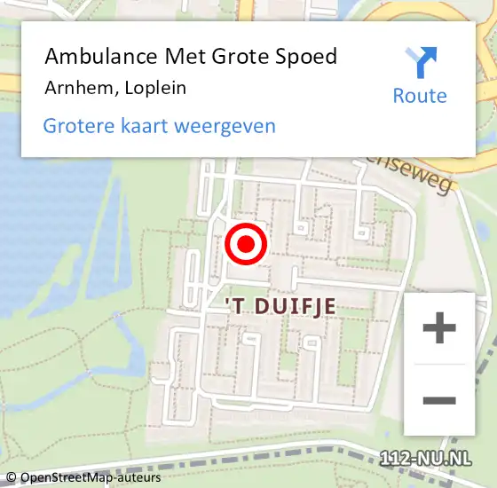 Locatie op kaart van de 112 melding: Ambulance Met Grote Spoed Naar Arnhem, Loplein op 21 februari 2019 15:09