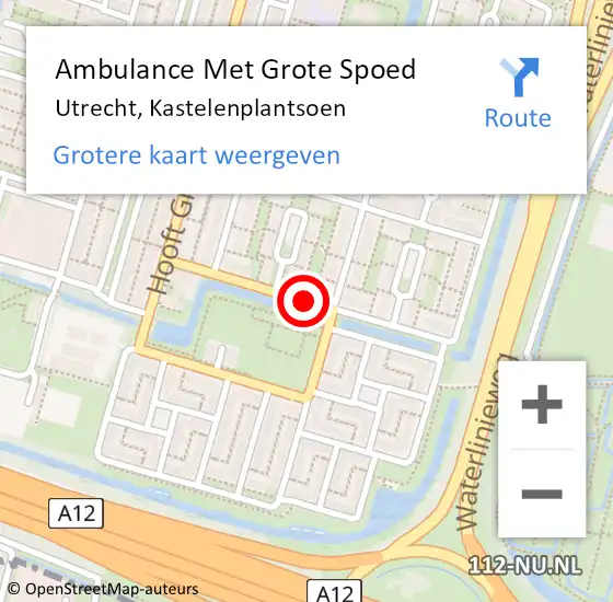 Locatie op kaart van de 112 melding: Ambulance Met Grote Spoed Naar Utrecht, Kastelenplantsoen op 21 februari 2019 17:08
