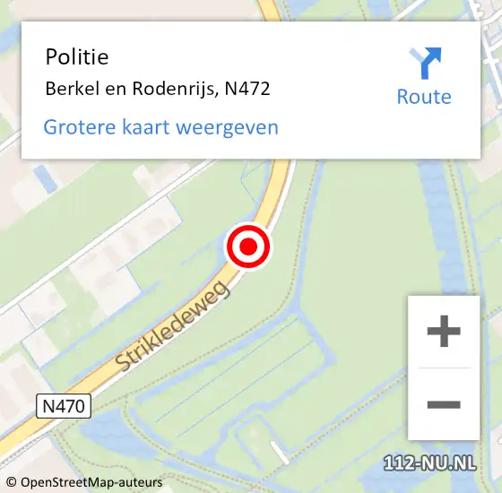 Locatie op kaart van de 112 melding: Politie Berkel en Rodenrijs, N472 op 21 februari 2019 17:53