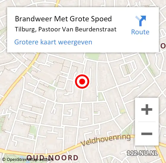 Locatie op kaart van de 112 melding: Brandweer Met Grote Spoed Naar Tilburg, Pastoor Van Beurdenstraat op 22 februari 2019 00:38