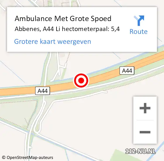 Locatie op kaart van de 112 melding: Ambulance Met Grote Spoed Naar Abbenes, A44 Re op 22 februari 2019 07:35