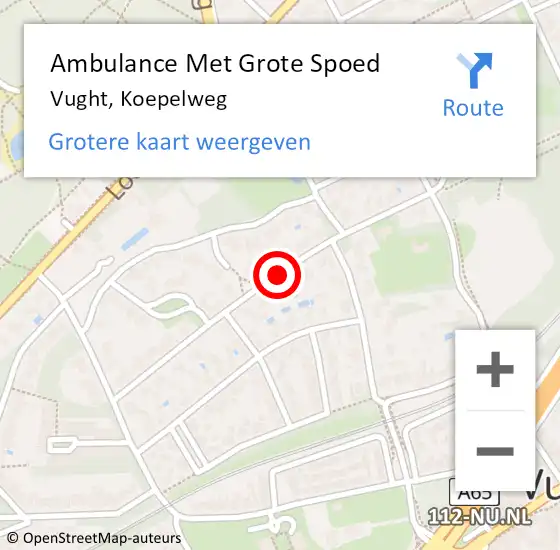 Locatie op kaart van de 112 melding: Ambulance Met Grote Spoed Naar Vught, Koepelweg op 22 februari 2019 11:52