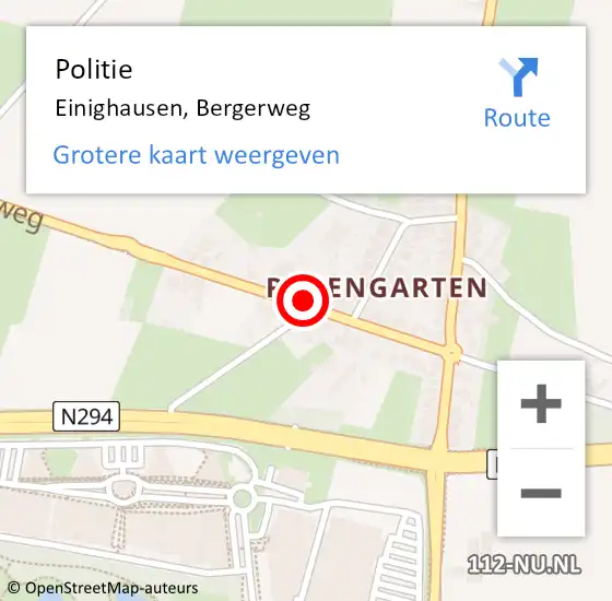 Locatie op kaart van de 112 melding: Politie Einighausen, Bergerweg op 22 februari 2019 15:59