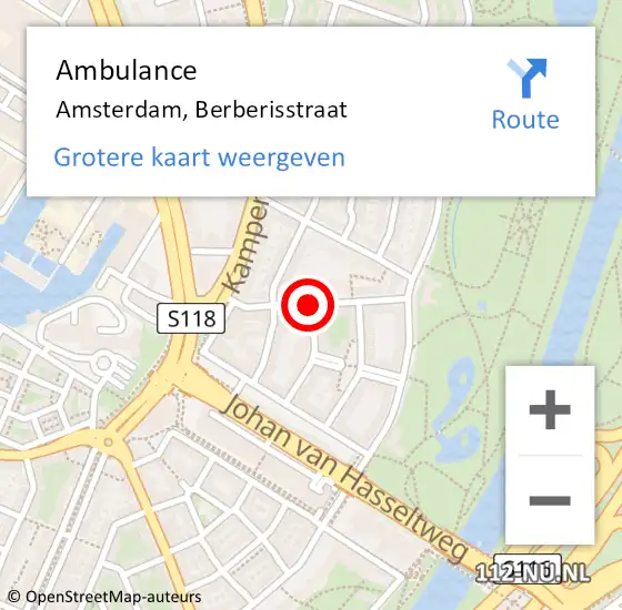 Locatie op kaart van de 112 melding: Ambulance Amsterdam, Berberisstraat op 22 februari 2019 17:40