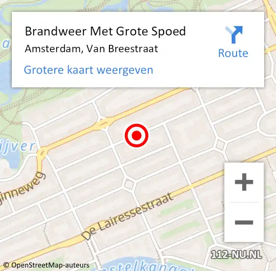 Locatie op kaart van de 112 melding: Brandweer Met Grote Spoed Naar Amsterdam, Van Breestraat op 23 februari 2019 11:05