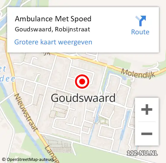 Locatie op kaart van de 112 melding: Ambulance Met Spoed Naar Goudswaard, Robijnstraat op 23 februari 2019 19:32