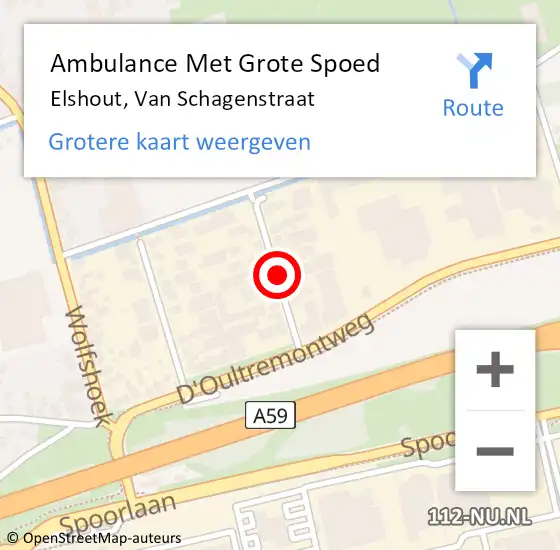Locatie op kaart van de 112 melding: Ambulance Met Grote Spoed Naar Elshout, Van Schagenstraat op 23 februari 2019 20:16