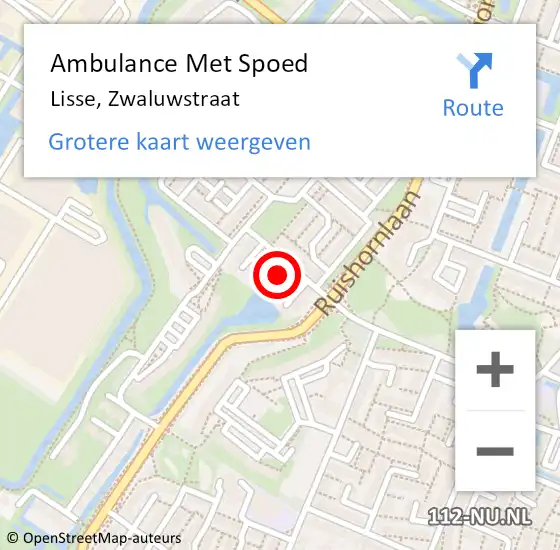 Locatie op kaart van de 112 melding: Ambulance Met Spoed Naar Lisse, Zwaluwstraat op 23 februari 2019 22:39