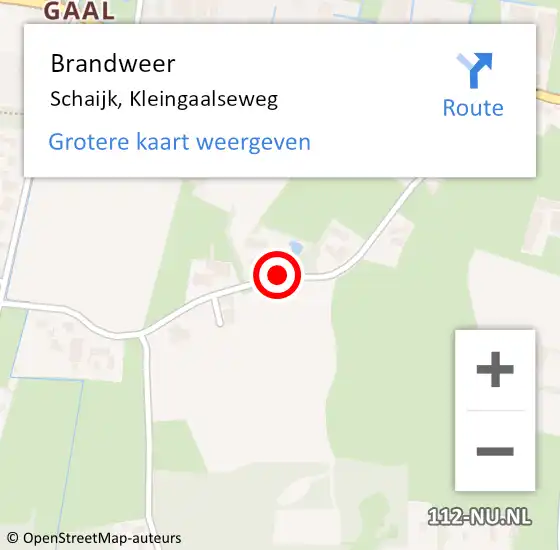 Locatie op kaart van de 112 melding: Brandweer Schaijk, Kleingaalseweg op 24 februari 2019 00:45