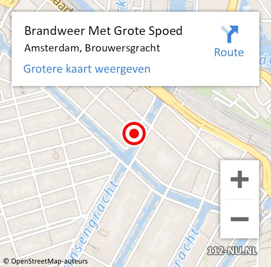 Locatie op kaart van de 112 melding: Brandweer Met Grote Spoed Naar Amsterdam, Brouwersgracht op 24 februari 2019 03:24