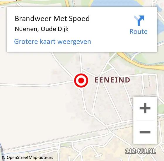 Locatie op kaart van de 112 melding: Brandweer Met Spoed Naar Nuenen, Oude Dijk op 24 februari 2019 08:00