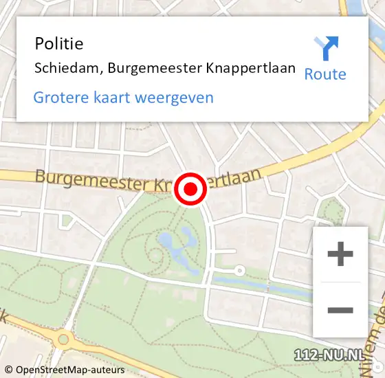 Locatie op kaart van de 112 melding: Politie Schiedam, Burgemeester Knappertlaan op 24 februari 2019 18:36