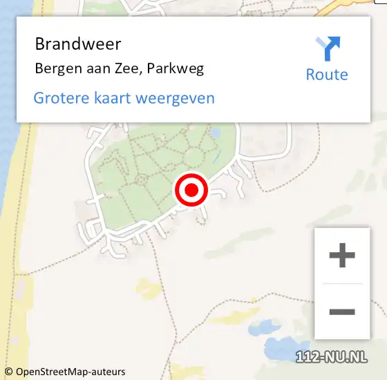 Locatie op kaart van de 112 melding: Brandweer Bergen aan Zee, Parkweg op 24 februari 2019 19:11