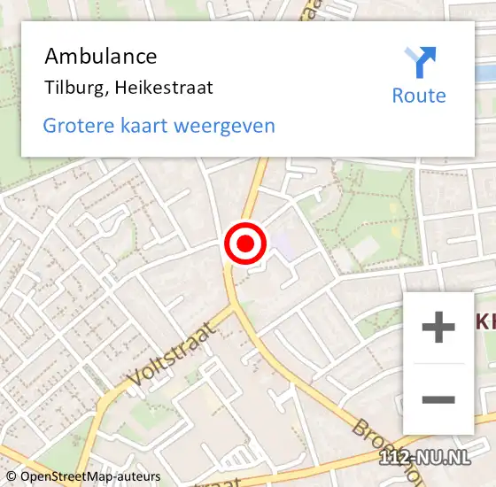 Locatie op kaart van de 112 melding: Ambulance Tilburg, Heikestraat op 24 maart 2014 15:41