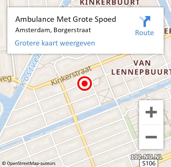 Locatie op kaart van de 112 melding: Ambulance Met Grote Spoed Naar Amsterdam, Borgerstraat op 25 februari 2019 03:13
