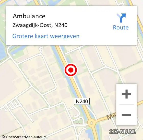 Locatie op kaart van de 112 melding: Ambulance Zwaagdijk-Oost, N240 op 25 februari 2019 07:06